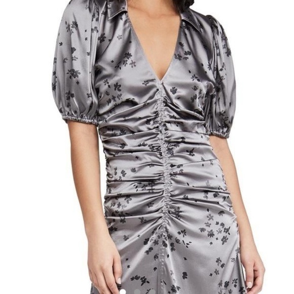 Ganni Silver Gray Floral 92% Silk Dress Size 36 - Picture 1 of 7
